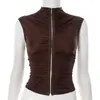 Moda Cruzada Europeia e Americana da Amazon Roupas Femininas Verão Novo Estilo Simples Gola Meia-Alta Abotoado Plissado Slim Fit Colete Atacado