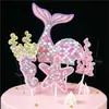 Decoración para Pastel Cola de Pez Mundo Marino Inserto Sirena Estrella de Mar Flores Plantas Estilo Bosque Topper de Cumpleaños Princesa Infantil