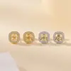 Brincos de Prata Esterlina S925 Yuebao Jewelry Quadrados com Açúcar Pavimentados com Citrino Amarelo Natural Exquisitos Pequenos e Delicados para Temperamento Feminino Atacado