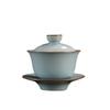 Tazón Cubierto Ruyao Sancai Tazón Individual para Matcha Patrón Agrietado Retro Chino Adecuado para Juego de Té Gongfu Tazón de Cerámica para Servir Té para el Hogar