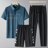 Terno esportivo casual masculino de três peças, meia-idade e idosos, camisa polo de seda gelada, calças de manga curta e secagem rápida, terno masculino respirável para o pai