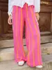 Calça Larga Feminina com Listras, Estilo Europeu e Americano, com Bolsos Laterais, Casual e Confortável, Longa, Versátil para Todas as Estações
