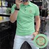 Camisa polo masculina de manga curta camiseta 2023 moda verão strass marca de moda europeia camisa polo de lapela fina roupas masculinas