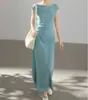 Vestido Minimalista de Alta Qualidade Tomara que Caia para Mulheres com Mangas Curtas, Elegante Vestido Longo para o Trabalho