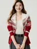 Suéter 100% Cachemir Puro para Mujer 26 Otoño Invierno Nuevo Fair Isle Engrosado Doble Cremallera Cuello Semi Alto Cárdigan de Punto Abrigo