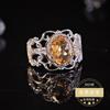 Anillo de Citrina Cabujón Hueco Estilo Étnico Vintage Hecho a Mano Incrustado Moda Versátil