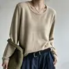 Suéter de punto de algodón para mujer, cuello redondo, borde con volantes, manga larga, corte holgado, adecuado para primavera y otoño, suave y cómodo, perfecto para el uso diario, color liso, estilo pullover, capa base