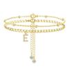 Accesorios de moda europeos y americanos para el pie tobillera de doble capa con mariposa incrustada de diamantes 26 letras cadena de tobillo simple de cadena de cuentas redondas pequeñas