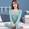Roupa Íntima Térmica Feminina Suéter Fino de Algodão Estudante Gola Redonda Base Roupas de Outono e Calças Conjunto de Algodão Puro Feminino Outono e Inverno