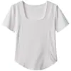 Una generación de algodón de hilo de verano chica regordeta talla grande 200 kg cuello cuadrado manga corta camiseta mujer costura slim capa base