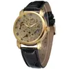 Reloj Mecánico Automático Winner para Hombre Dorado Hueco Semi-Transparente Correa de Acero Números Romanos
