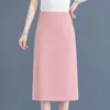 Falda midi recta de suave color rosa, con caída, hecha a medida, de cintura alta, estilo sencillo, adecuada para ir al trabajo en otoño, color liso versátil