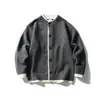 Suéter cárdigan de retazos de color sólido minimalista retro japonés, estilo universitario, moda callejera, chaqueta de punto casual