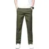 Pantalones Casuales Color Verde Militar Nuevos Otoño 2026 para Hombre, Rectos Holgados Elásticos con Cintura Elástica, Pantalones de Vestir para Hombres de Mediana Edad