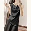 Top Camisola de Satén de Lujo Ligero Estilo Francés para Mujer, Nuevo Diseño Irregular de Acetato sin Mangas Verano 2026