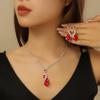 Conjunto de collar y pendientes con colgante de gota de agua y corazón de melocotón, elegante y a la moda, estilo japonés y coreano, con cadena de garra y tendencia simple.
