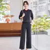 Roupas de Mãe Transfronteiriças Novo Estilo Tricô Conjunto de Duas Peças para Meia-Idade e Idosos Outono e Inverno Versátil Esconde-Gordura Comprimento Médio Conjunto Versátil
