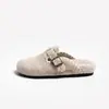 Zapatos Birkenstock de Felpa con Suela Gruesa para Mujer, Nuevos de Otoño/Invierno, Calientes, con Hebilla de Cuero, Zapatos de Piel, Pantuflas de Punta Cerrada, Zapatos de Algodón para Exteriores