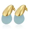 Brincos Coloridos em Forma de Gota da Moda Europeia e Americana Transfronteiriços Aço Inoxidável Cor Duradoura Brincos de Resina Versáteis Acessórios de Orelha para Primavera e Verão