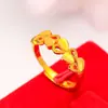 Vietnam Sha Oro Pareja Hombres y Mujeres Flor Oro Chapado Anillo Vivo Rama Dorada Hoja de Jade Anillo Abierto Desvaneciéndose por Mucho Tiempo