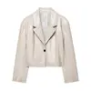 Vi Estação Independente do Aliexpress Roupas Femininas Estilo Europeu e Americano Gola Lapela Solto e Estiloso Jaqueta de Couro Curta Terno de Couro PU