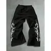 Calça Casual Estampada Hip-Hop Europeia e Americana em Estoque para Homens, Design High Street para Primavera e Outono, Calça Jogger Reta Retrô