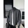 Jaqueta Cardigã de Zíper Cinza para Homem, Tendência Primavera e Outono, Solta, Casual, Bonita, Jaqueta Suéter com Gola Alta Masculina
