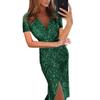 Amazon Vestido Midi Sexy de Manga Larga con Estampado Caliente para Mujer Vestido con Cuello en V para Noche con Abertura Vestido Ajustado para Mujer