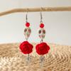 Pendientes Europeos y Americanos Transfronterizos Originales de Calavera con Borla y Cuentas de Semilla, Pendientes Personalizados Creativos de Flor de Halloween