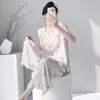 Chaleco sin mangas de cuello redondo de verano Conjunto de dos piezas de algodón y seda para mujer Vestido de traje de verano de algodón y seda para mujer