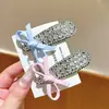 Pinza BB de lazo estilo coreano con diamantes completos para mujer, pinza lateral de pedrería de lujo ligero, pinza para el pelo exquisita para flequillo y cabellos sueltos, accesorio para el pelo elegante