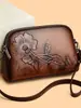 Bolso de Mano Retro para Mujeres de Mediana Edad y Mayores, Casual y Versátil, Elegante Bolso Cruzado para Teléfono Móvil de Estilo Étnico Chino con Relieve
