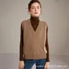 Novo colete de malha 100% caxemira pura feminino, sem mangas, decote V profundo estiloso, adequado para usar em camadas, peça superior solta e quente