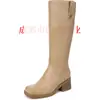 Novas Botas de Cano Alto Estilo Outono e Inverno, Botas Vintage Marrons, Sapatos Europeus e Americanos de Salto Alto, Botas de Cano Alto, Botas Femininas de Tamanho Grande