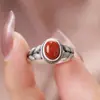 Anillo de espiga de trigo para mujer, estilo étnico de nicho ins, imitación de ágata roja del sur, joyería artística estilo chino, anillo abierto ajustable