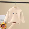 Camada Base de Fleece Gola Meia-Alta para Meninas Outono/Inverno Novo Estilo Roupa Íntima Infantil Top Quente para Crianças Médias/Grandes Camiseta de Desenho Animado ins
