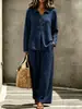 Conjunto de Dos Piezas de Moda Casual Cruzada Europea y Americana para Mujer 2026, Cuello Polo Abotonado, Manga Larga, Pantalón Largo
