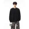En stock: Nuevo modelo de otoño 2026, sudadera para hombre de algodón chino de 380g, cuello redondo, retazos, top holgado de alta gama para adolescentes