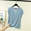 Camiseta Modal Manga Curta Gola V Feminina Verão Tamanho Grande Fina Solta Camisa Base Interna Simples Cor Sólida Top para Usar por Cima