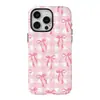 Capa Rosa Xadrez com Laço Duas em Uma para Celular Apple 18Promax iPhone17 Feminina Anti-Queda Capa Protetora