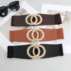 Estilo Coreano Cintura Elástica Doble Hebilla Moda Simple Europea y Americana Cinturón Cintura Elástica Negra Cinturón Ancho para Pantalones Moldeador de Cintura para Mujer