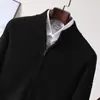 Nova malha casual de lã pura para outono e inverno, cardigã casual, suéter masculino com gola alta, suéter com zíper