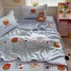 Colcha de Algodão Tingido em Fio com Aplique de Desenho Animado Bordado Quilt de Verão Conjunto de Quatro Peças Algodão Puro Algodão Lavado Colcha para Todas as Estações Conjunto de Três Peças