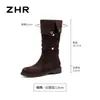 Botas Western ZHR para Mujer 2026 Otoño Nuevas Botas Largas con Hebilla y Diseño Plegable, Botas Vaqueras Versátiles Retro para el Día a Día