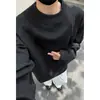 Camiseta de Manga Larga Patchwork Desconstruido Estilo Retro Americano para Hombre, Tendencia Versátil de Base para Primavera y Otoño, Top Casual Holgado