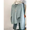 Suéter rosa suave tejido en canalé estilo coreano para mujer, otoño e invierno, engrosado, diseño único, top de punto suelto y suave