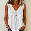 Nueva camiseta casual de manga corta con cuello en V de color sólido estilo bohemio para resort, de longitud media