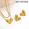 Conjunto de Collar y Pendientes en Forma de Corazón Estilo Europeo y Americano, Acero de Titanio Chapado en Oro, Lujo Ligero, Versátil Cadena para Clavícula de Moda de Gama Alta