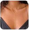 Collar de lazo dorado para mujer, collar largo chapado en oro de 14 k/plata, collar con colgante en forma de Y, delicado