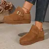 Botas de Nieve Bajas para Mujer con Hebilla Metálica, Forradas de Peluche, Zapatos de Algodón Cálidos, Terciopelo, Suela Gruesa, Botines, Zapatos de Invierno para Mujer al por Mayor